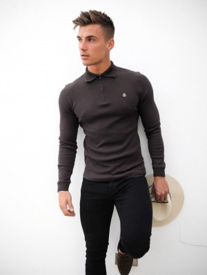 Blakely Aspen Long Sleeve Polo Charcoal | 670-SACJMU