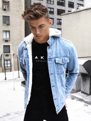 Blakely Camden Hooded Denim Jacket Light Blue | 432-DNFJHX