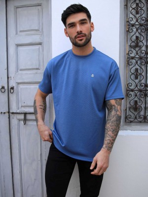 Blakely Ceuta Textured Oversized T-Shirt Blue | 036-UZVDYP