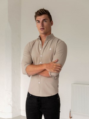 Blakely Furbank Fitted Stretch Shirt Tan | 842-BNSUOI