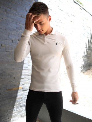 Blakely Harrow Long-Sleeve Polo Shirt Stone | 157-YHTMDO