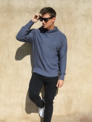 Blakely Huxley Knitted Hoodie Utility Blue | 906-RPAXQN