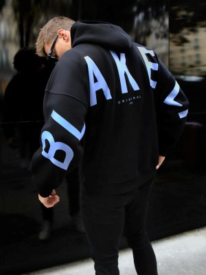 Blakely Members Idris Oversized Hoodie Black & Blue | 935-LJYVCT