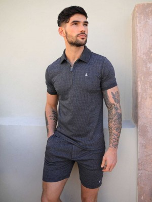 Blakely Midar Check Polo Shirt Dark Grey | 286-MAPGZD