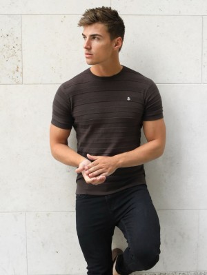 Blakely Raphello Stripe T-Shirt Brown | 078-VLECBS