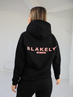 Blakely Women's Members Relaxed Hoodie Black & Pink | 592-MBRWIT