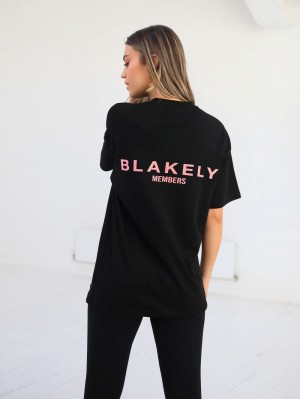 Blakely Womens Members Relaxed T-Shirt Black & Pink | 430-WZXFNY