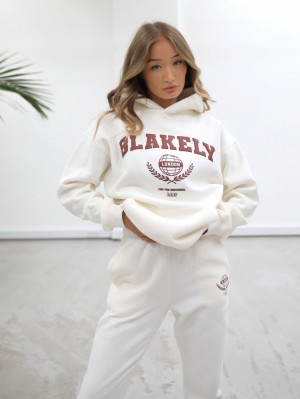 Blakely Women's Varsity Relaxed Hoodie Off White | 620-KRWXJA