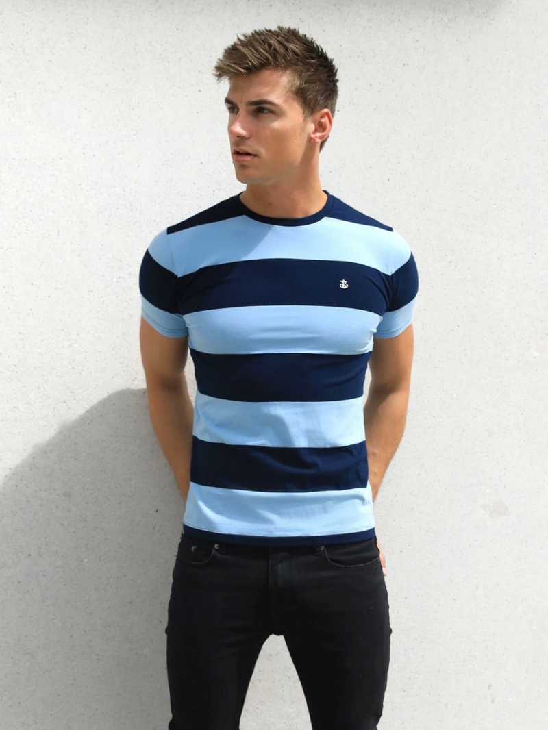 Blakely Alassio Stripe T-Shirt Navy | 768-ITMQLV