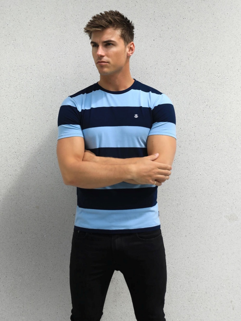 Blakely Alassio Stripe T-Shirt Navy | 768-ITMQLV