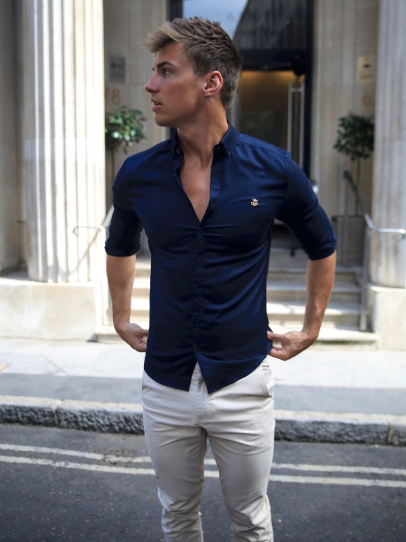 Blakely Albany Fitted Stretch Shirt Navy | 102-ALYTCU