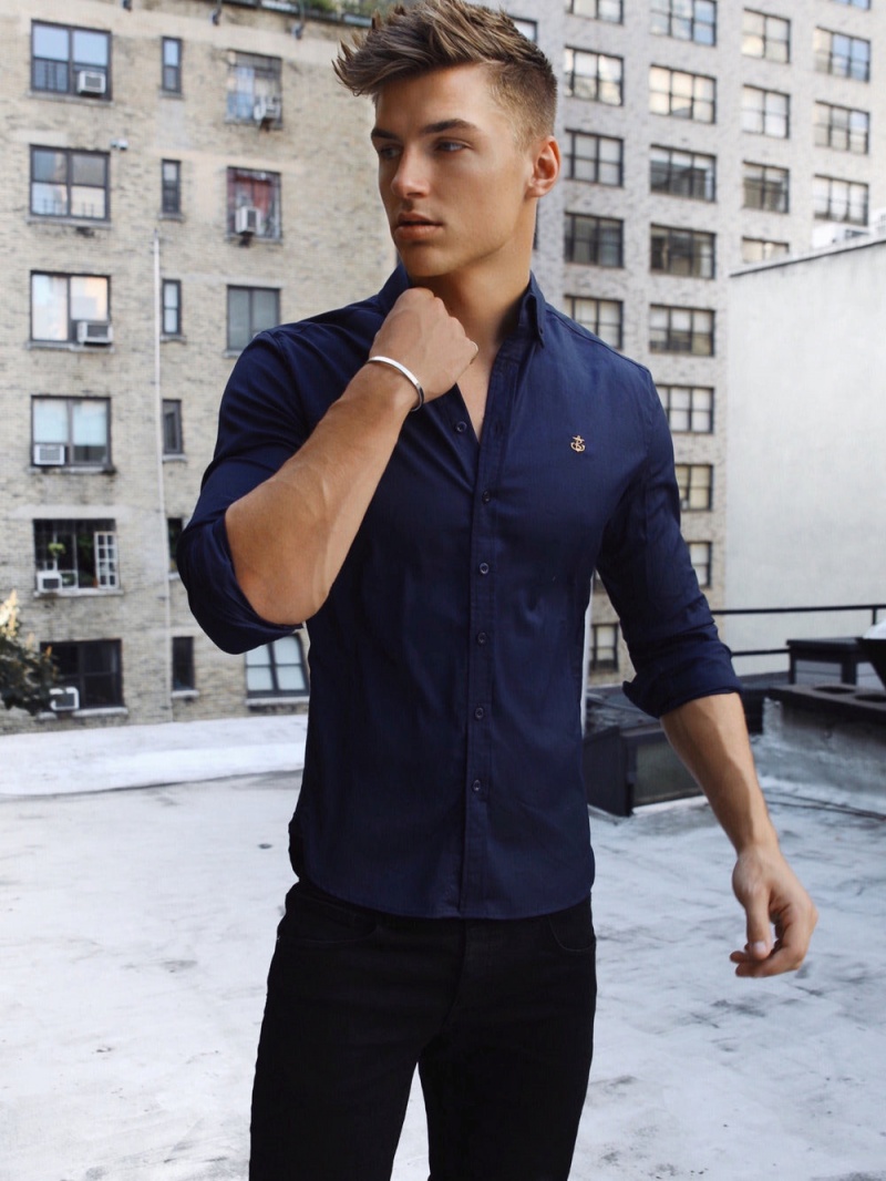 Blakely Albany Fitted Stretch Shirt Navy | 102-ALYTCU