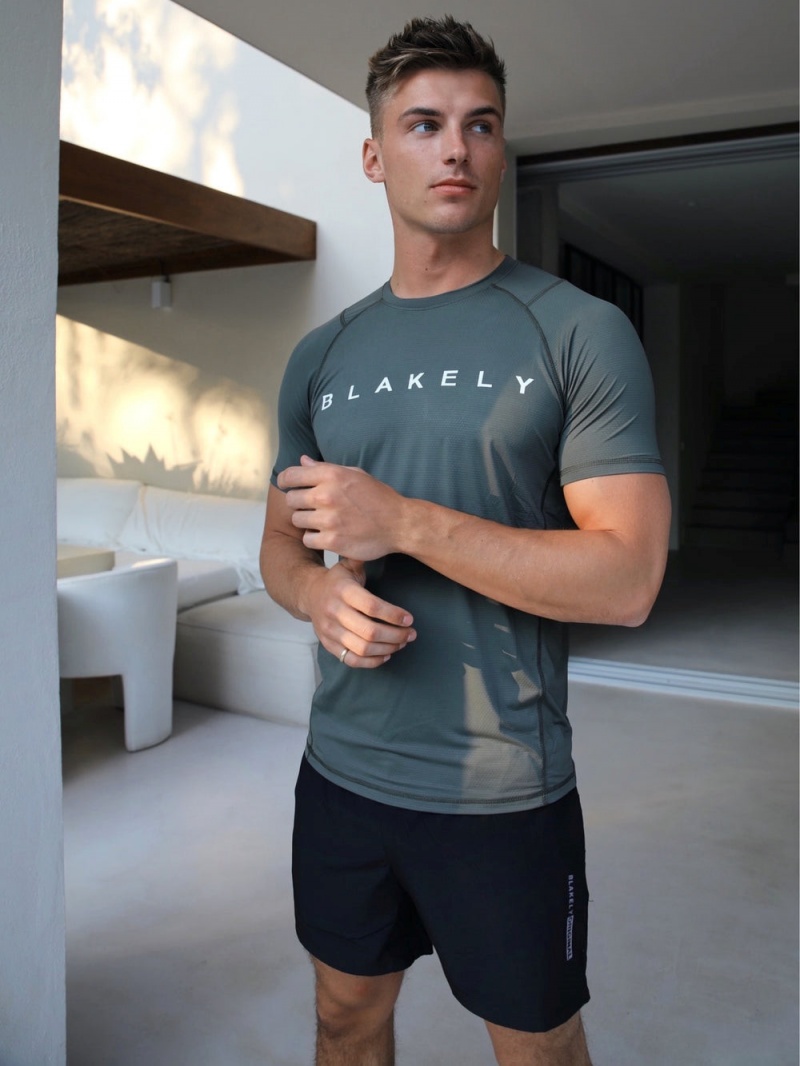 Blakely Alert Gym T-Shirt Khaki Green | 410-DXCJZA