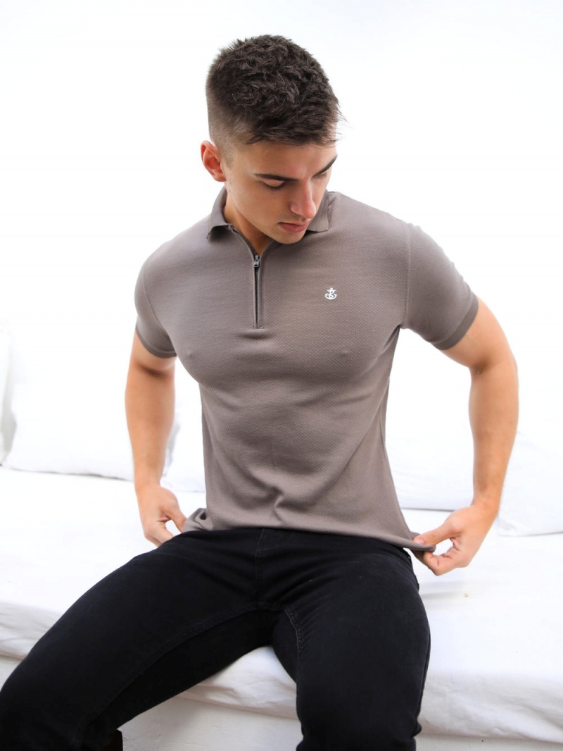 Blakely Amot Textured Polo Shirt Grey | 672-OUWFBT