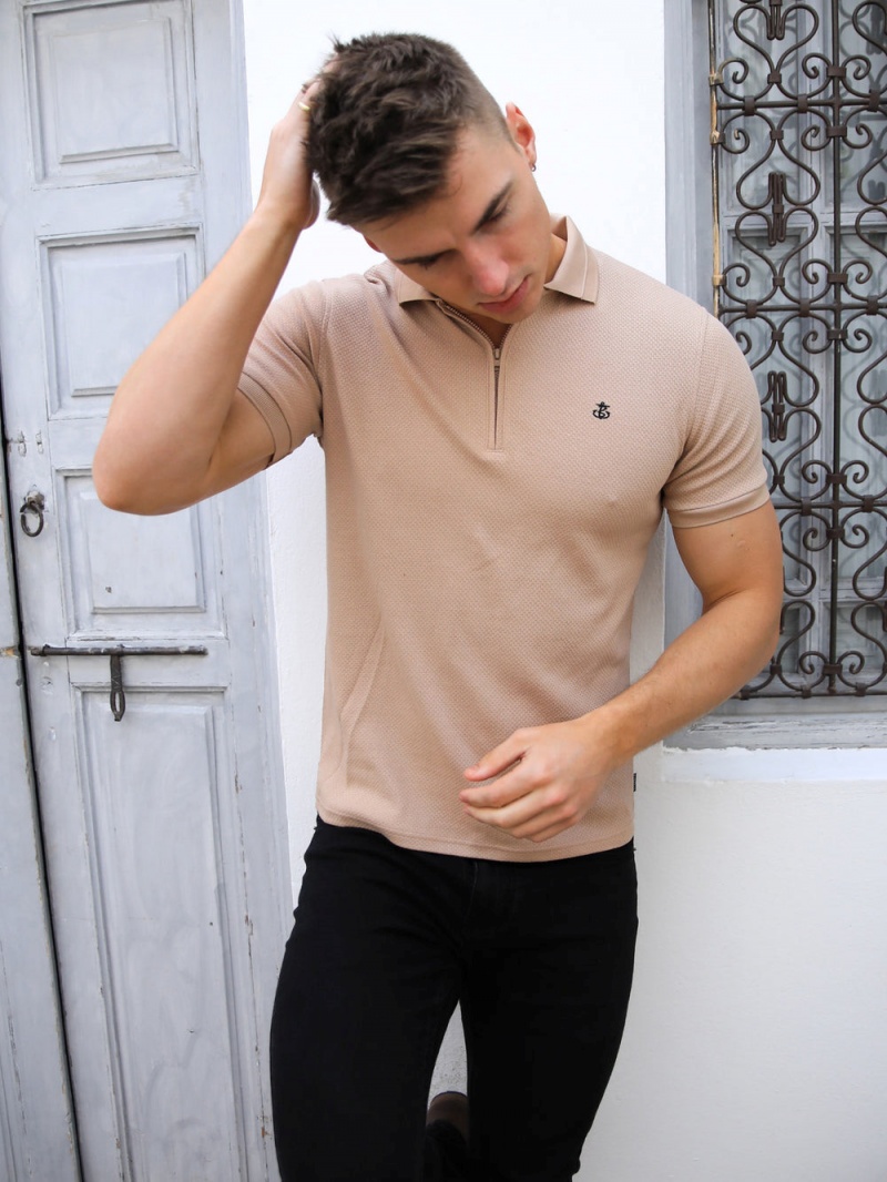 Blakely Amot Textured Polo Shirt Light Brown | 104-CLVOKE