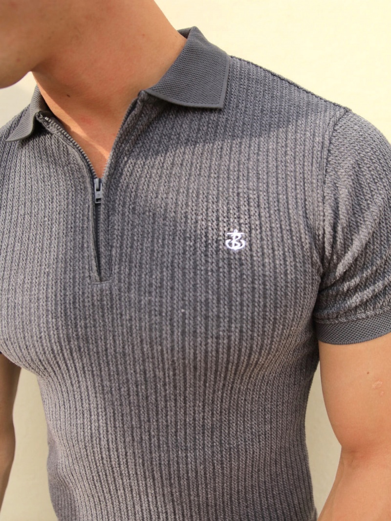 Blakely Anzi Textured Polo Charcoal | 608-JCTFDS