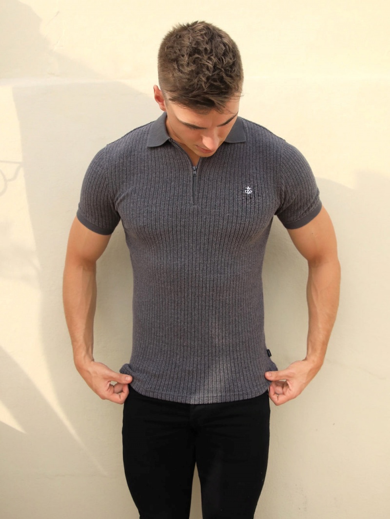 Blakely Anzi Textured Polo Charcoal | 608-JCTFDS