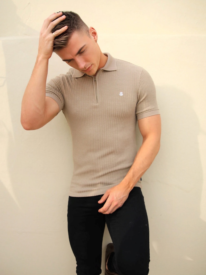 Blakely Anzi Textured Polo Tan | 075-EPAYUV