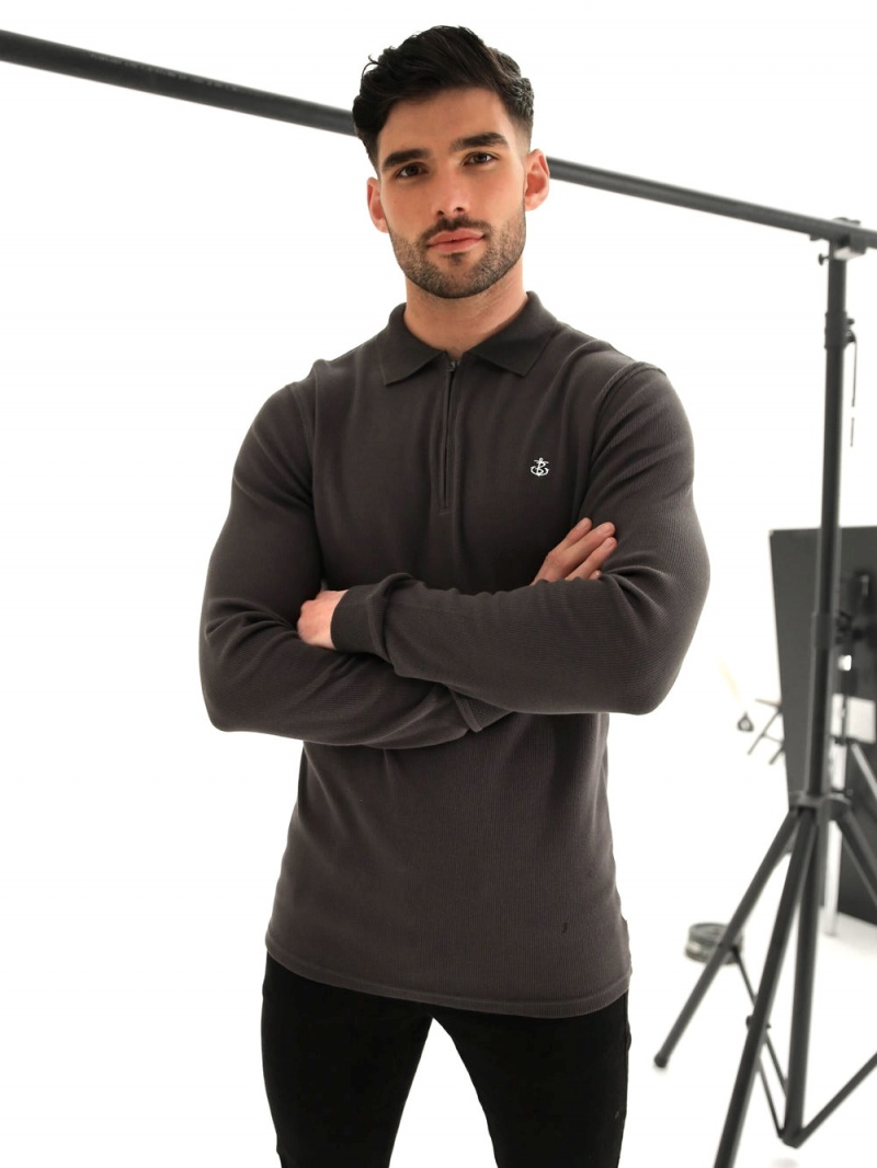 Blakely Aspen Long Sleeve Polo Charcoal | 670-SACJMU