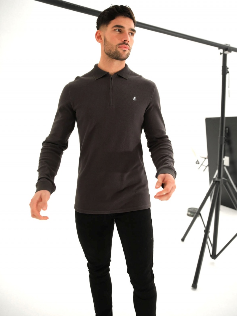 Blakely Aspen Long Sleeve Polo Charcoal | 670-SACJMU