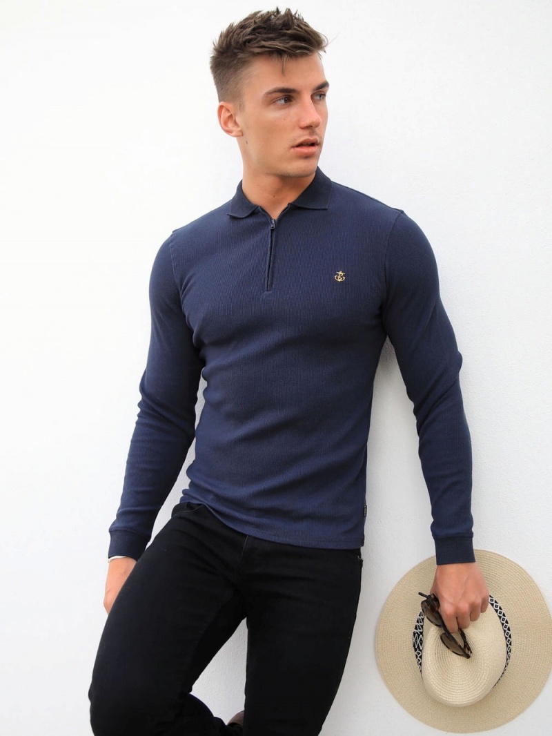 Blakely Aspen Long Sleeve Polo Navy | 246-IKWXHJ