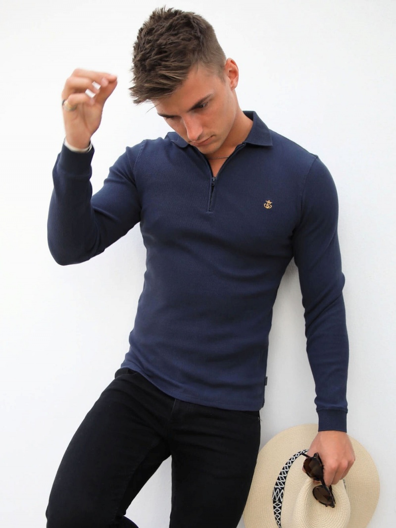 Blakely Aspen Long Sleeve Polo Navy | 246-IKWXHJ