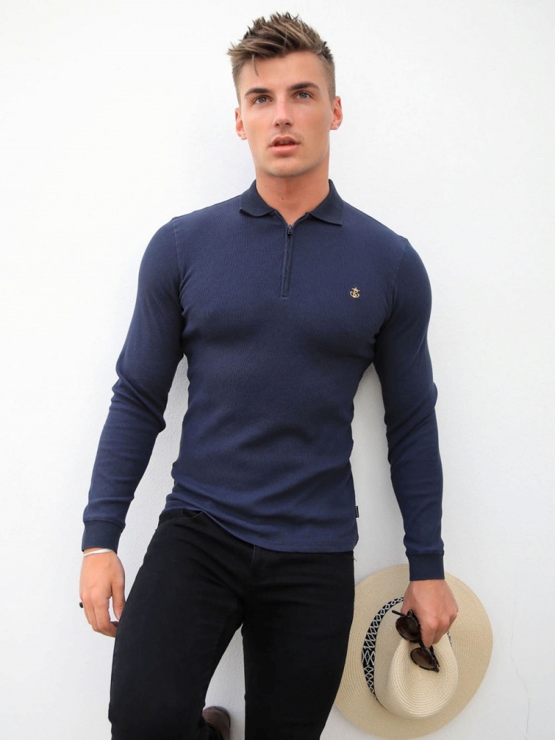 Blakely Aspen Long Sleeve Polo Navy | 246-IKWXHJ