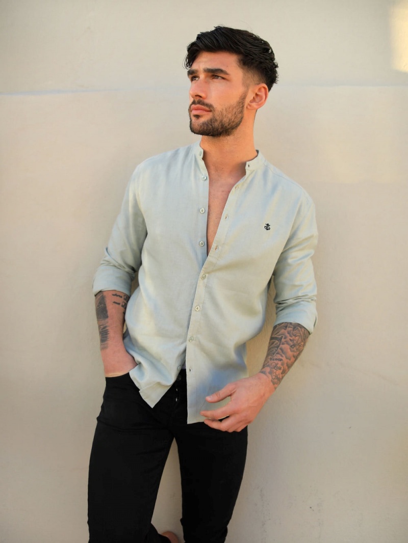 Blakely Berkane Linen Shirt Sage Green | 140-GQSVBJ