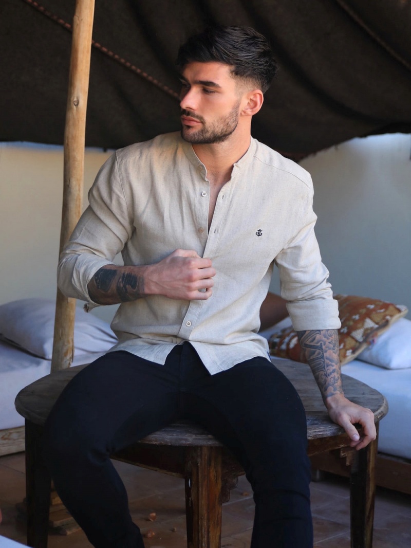 Blakely Berkane Linen Shirt Tan | 384-CNQTUF