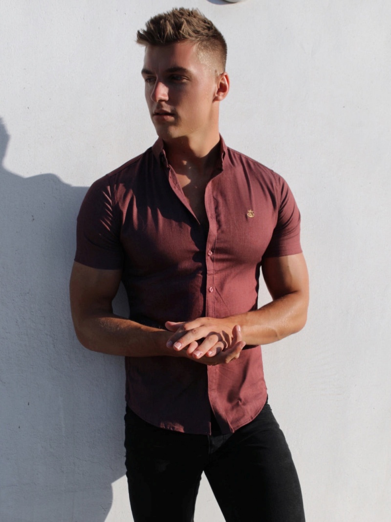 Blakely Brisbane Short Sleeve Shirt Burgundy | 348-BNJFGC