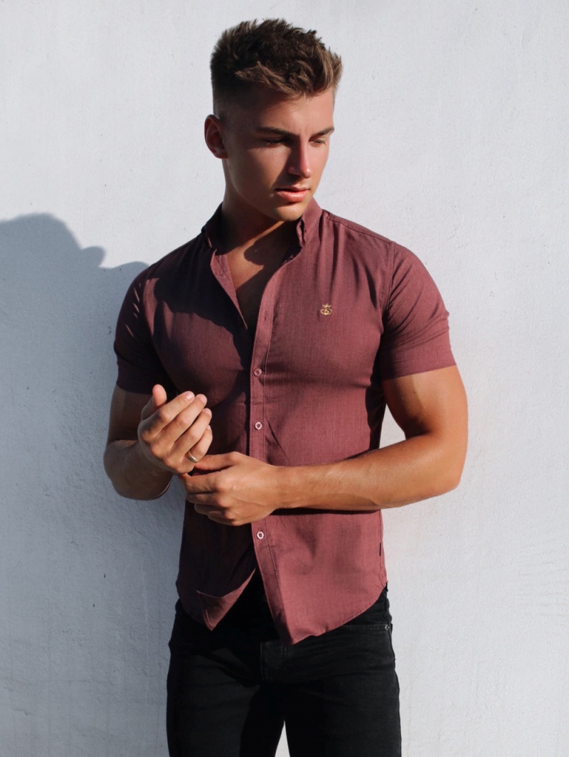 Blakely Brisbane Short Sleeve Shirt Burgundy | 348-BNJFGC