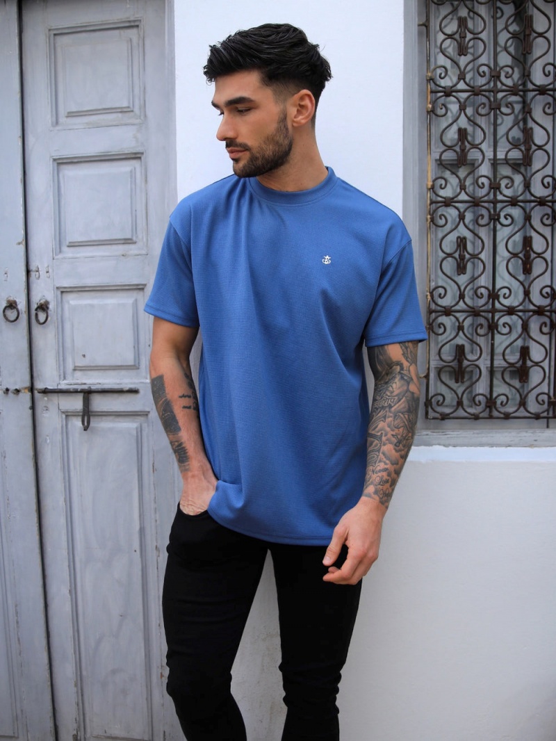 Blakely Ceuta Textured Oversized T-Shirt Blue | 036-UZVDYP