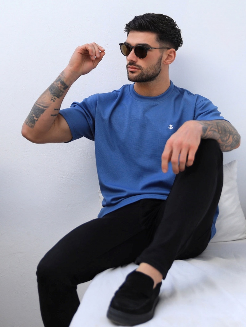 Blakely Ceuta Textured Oversized T-Shirt Blue | 036-UZVDYP