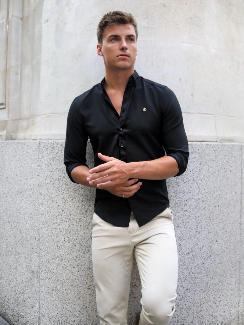 Blakely Farringdon Fitted Stretch Shirt Black | 975-NQDOXY