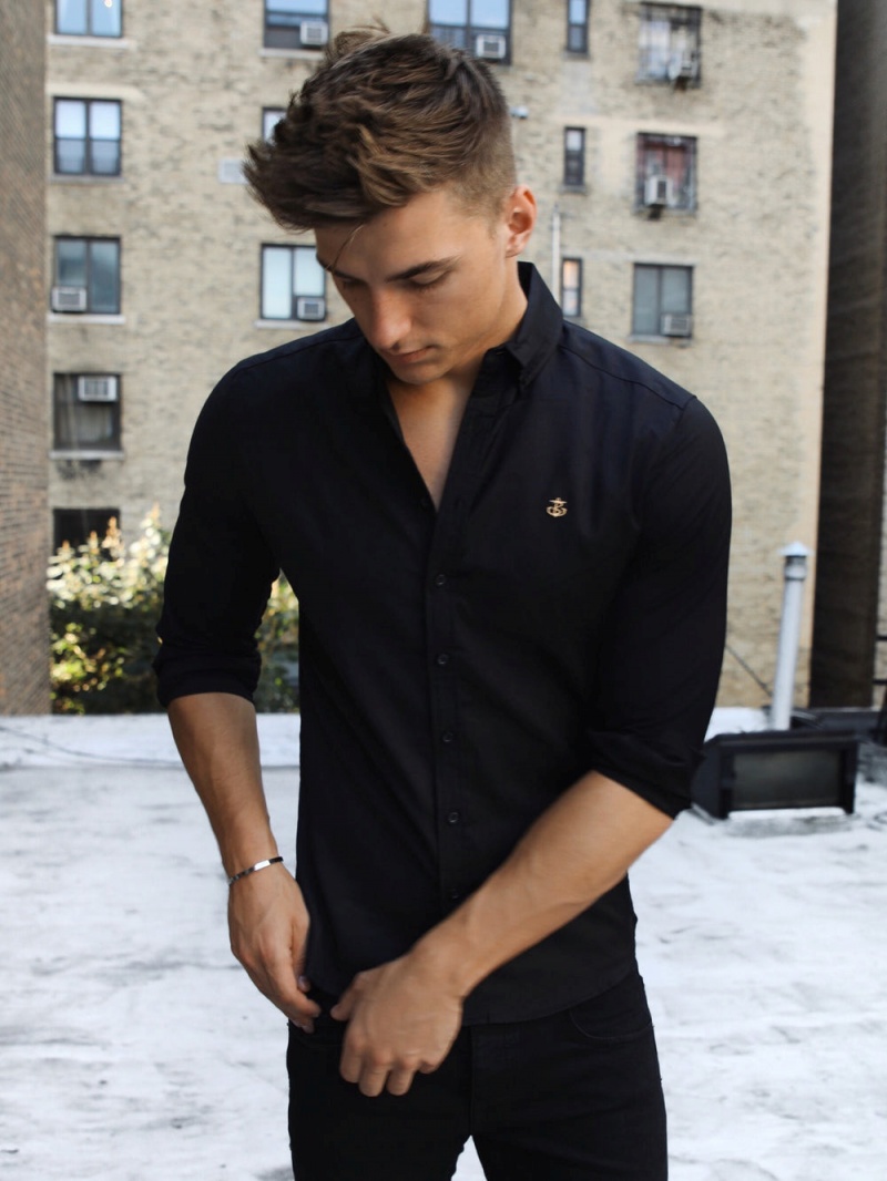 Blakely Farringdon Fitted Stretch Shirt Black | 975-NQDOXY