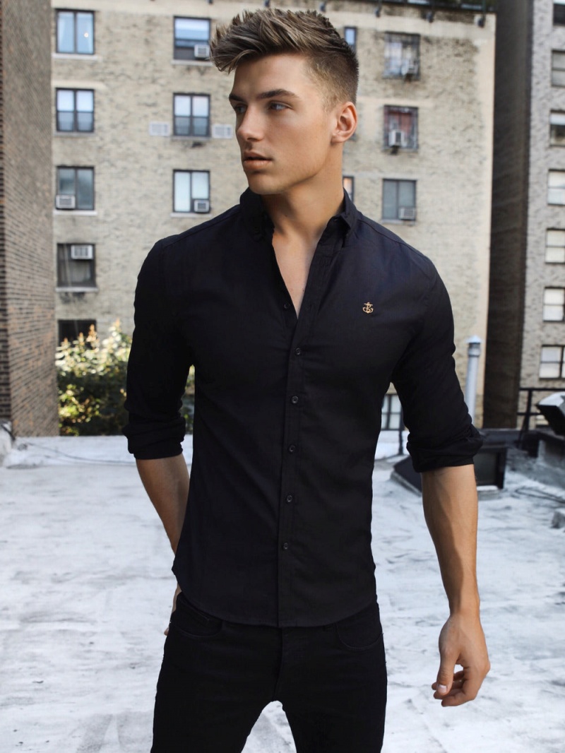 Blakely Farringdon Fitted Stretch Shirt Black | 975-NQDOXY