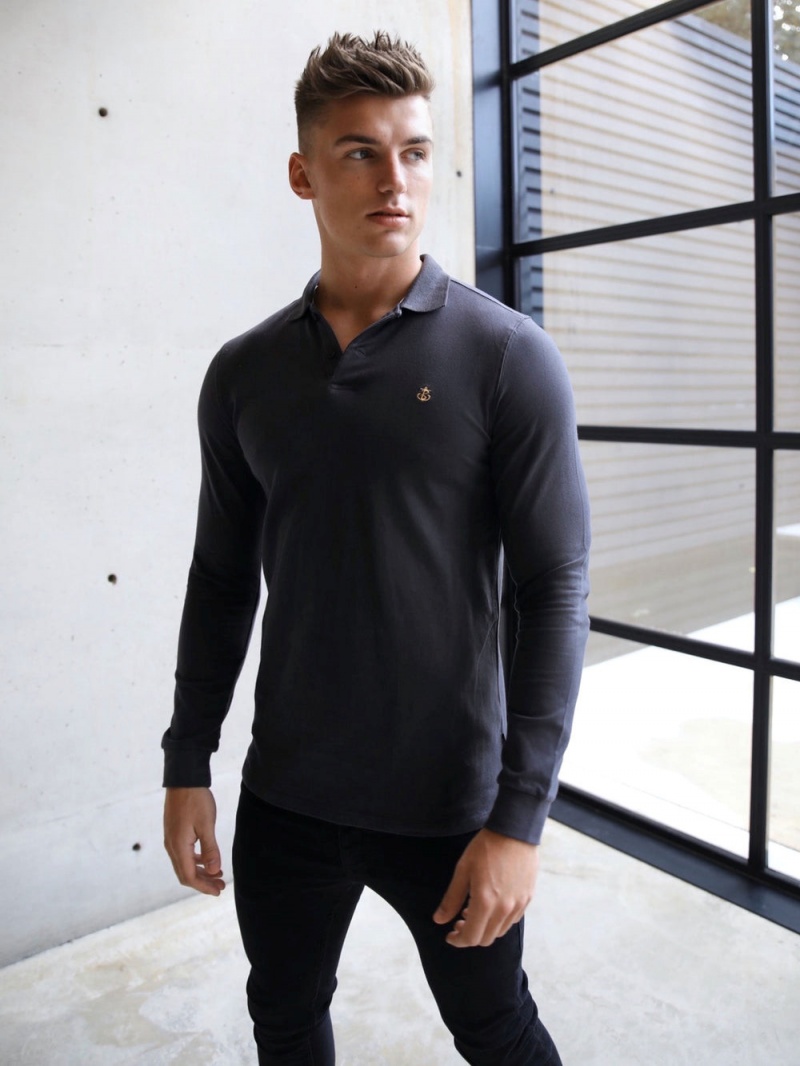 Blakely Harrow Long-Sleeve Polo Shirt Charcoal | 210-LPRDMC