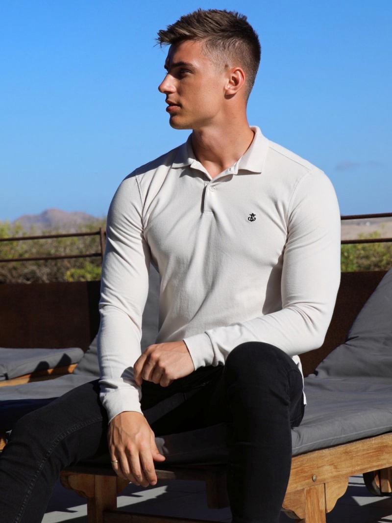 Blakely Harrow Long-Sleeve Polo Shirt Stone | 157-YHTMDO