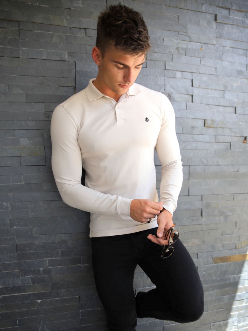 Blakely Harrow Long-Sleeve Polo Shirt Stone | 157-YHTMDO