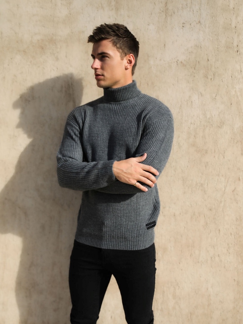 Blakely Hemsworth Roll Neck Jumper Charcoal | 493-NGEFUZ