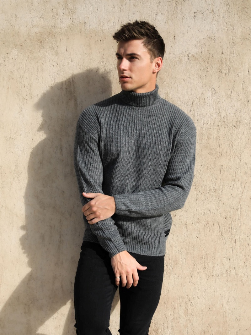 Blakely Hemsworth Roll Neck Jumper Charcoal | 493-NGEFUZ