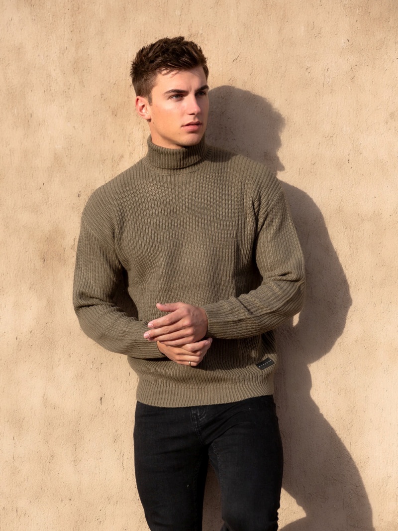 Blakely Hemsworth Roll Neck Jumper Khaki | 875-VMCEIH