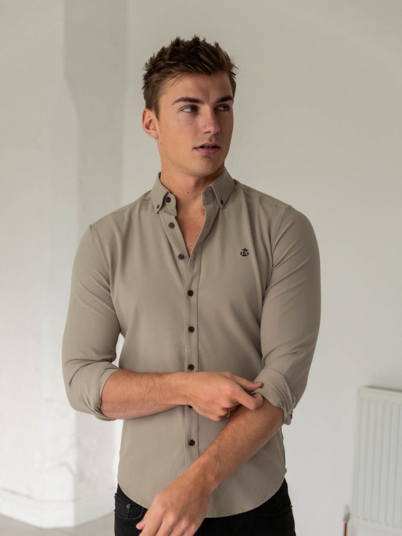 Blakely Horton Fitted Stretch Shirt Tan | 738-WPJYKO