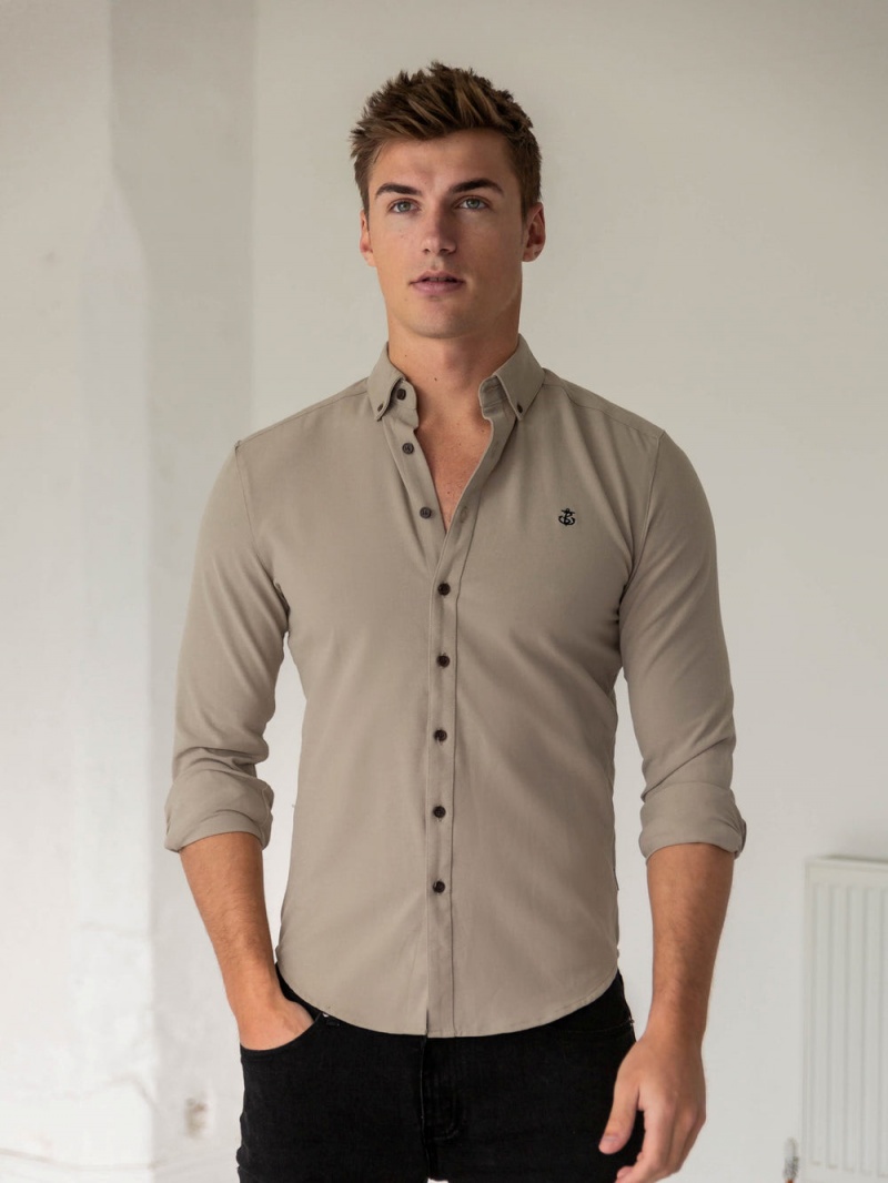 Blakely Horton Fitted Stretch Shirt Tan | 738-WPJYKO