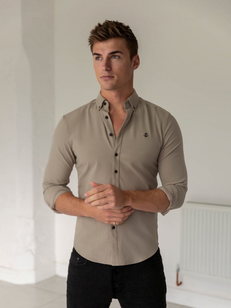 Blakely Horton Fitted Stretch Shirt Tan | 738-WPJYKO