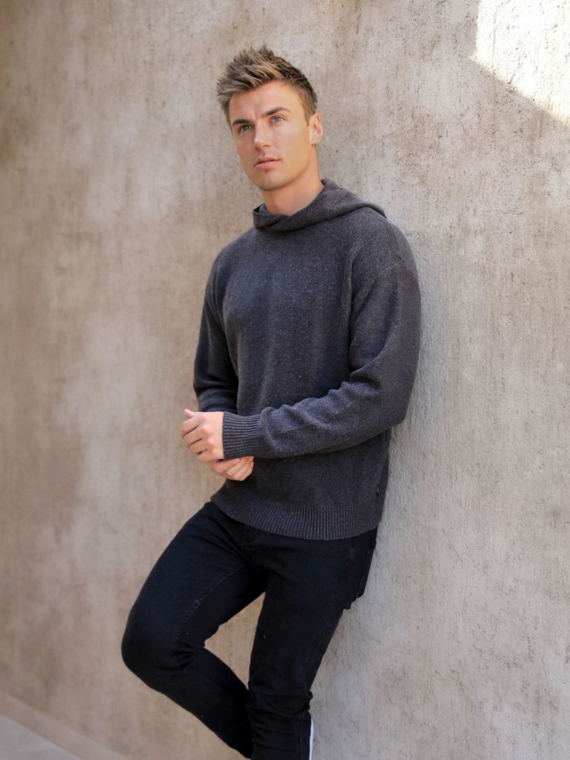 Blakely Huxley Knitted Hoodie Charcoal | 042-KXNOJV