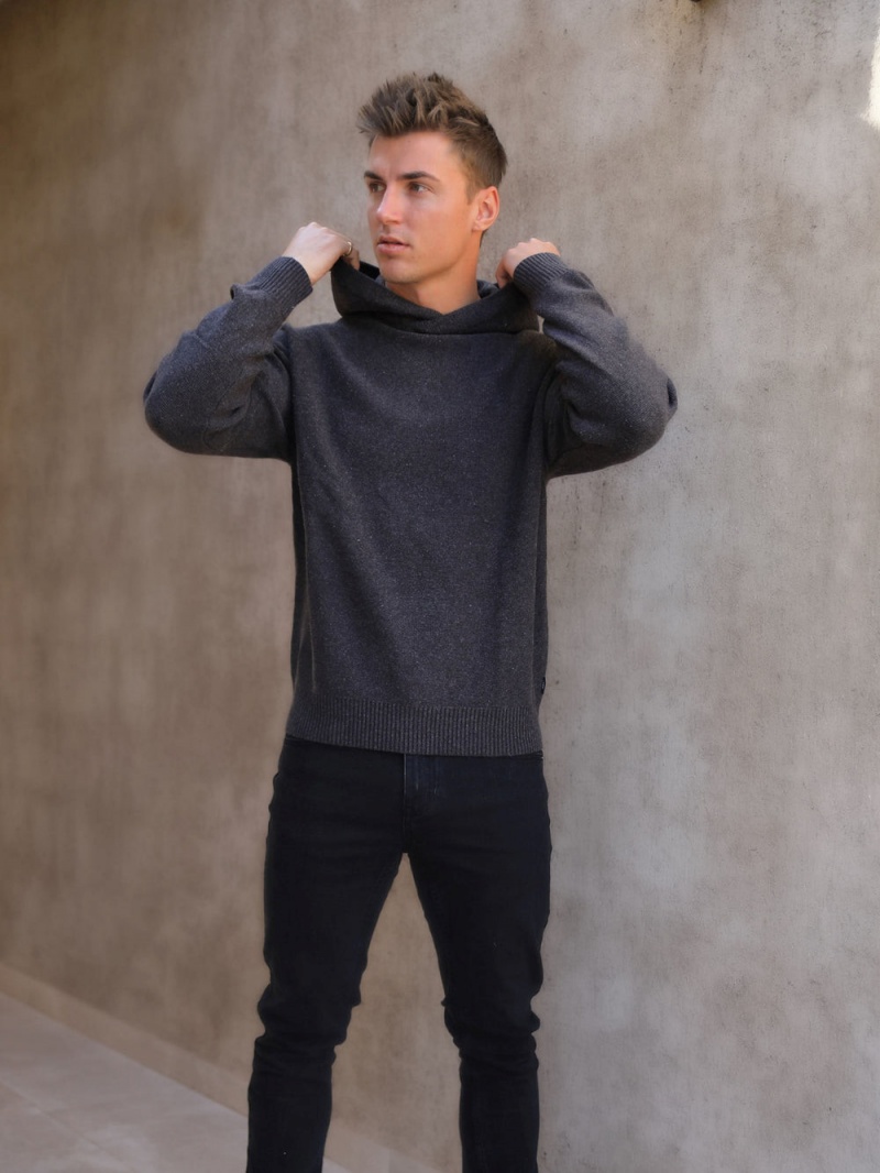 Blakely Huxley Knitted Hoodie Charcoal | 042-KXNOJV