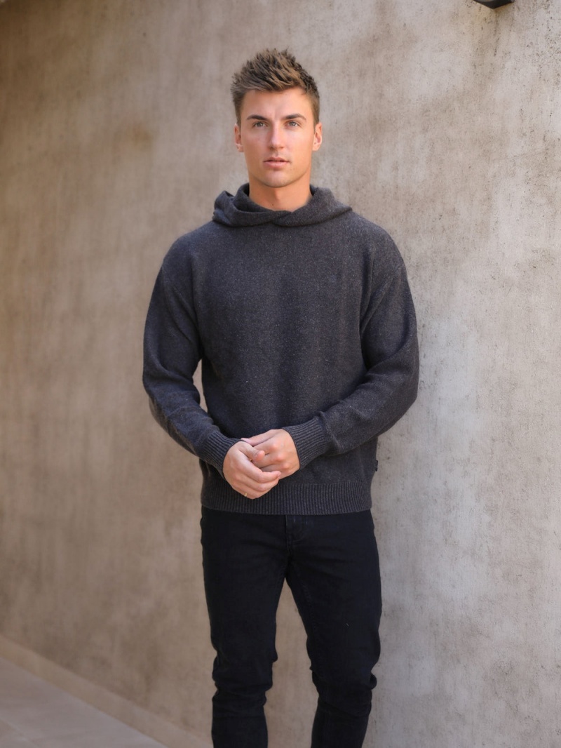 Blakely Huxley Knitted Hoodie Charcoal | 042-KXNOJV