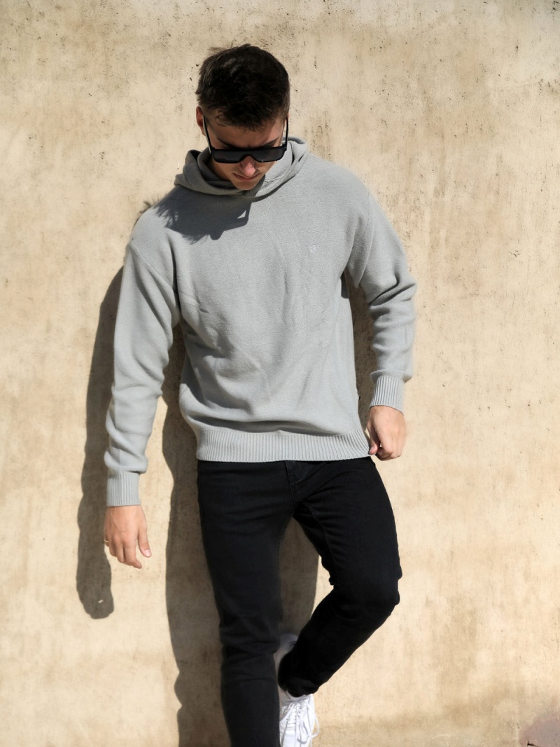 Blakely Huxley Knitted Hoodie Pale Concrete | 687-UAWBFJ