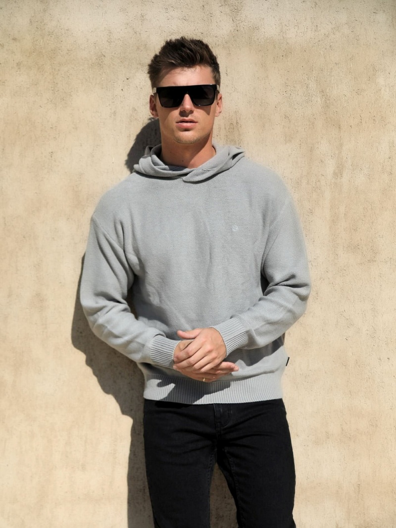 Blakely Huxley Knitted Hoodie Pale Concrete | 687-UAWBFJ